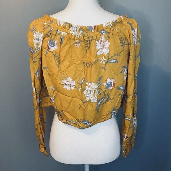 Kendall & Kylie Yellow Floral Off Shoulder Tie Crop Top XS - Picture 3 of 10